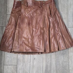 Brown Leather Kilt With Pockets 2 Side And 1 Back